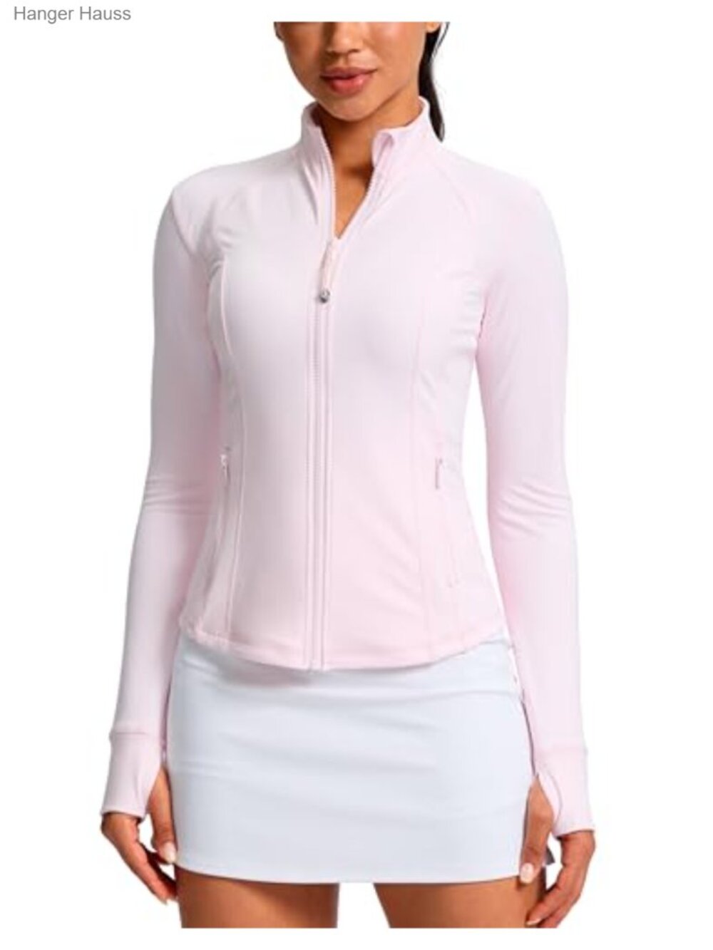 Slim Fit Full Zip Athletic Jacket 4 Pockets Thumbholes Lightweight Nylon